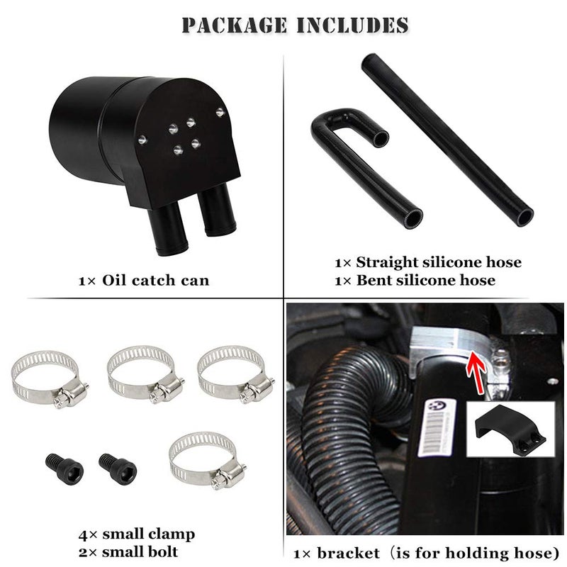 PQY Black Aluminum Alloy Reservior Oil Catch Can Tank with Silicone Radiator Hose Compatible with BMW N54 335i 135i E90 E92 E82 2006-2010 - Image 5